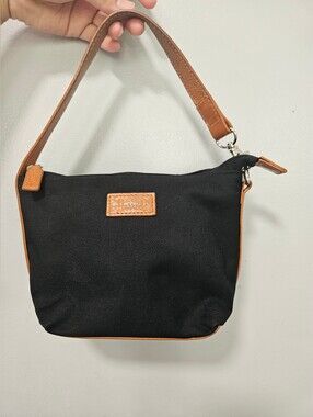 HARRODS Black Small Purse with Tan Leather Trim
